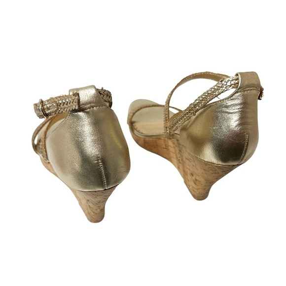 LILLY PULITZER Maddie Gold Braided Leather Cork Platform Heels Sz 7.5 - Picture 3 of 4